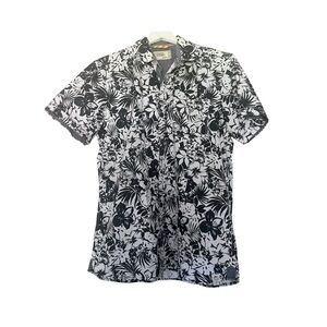 Free Planet Men’s Hawaiian Shirt Button Down Cotton Navy Blue White Size Medium